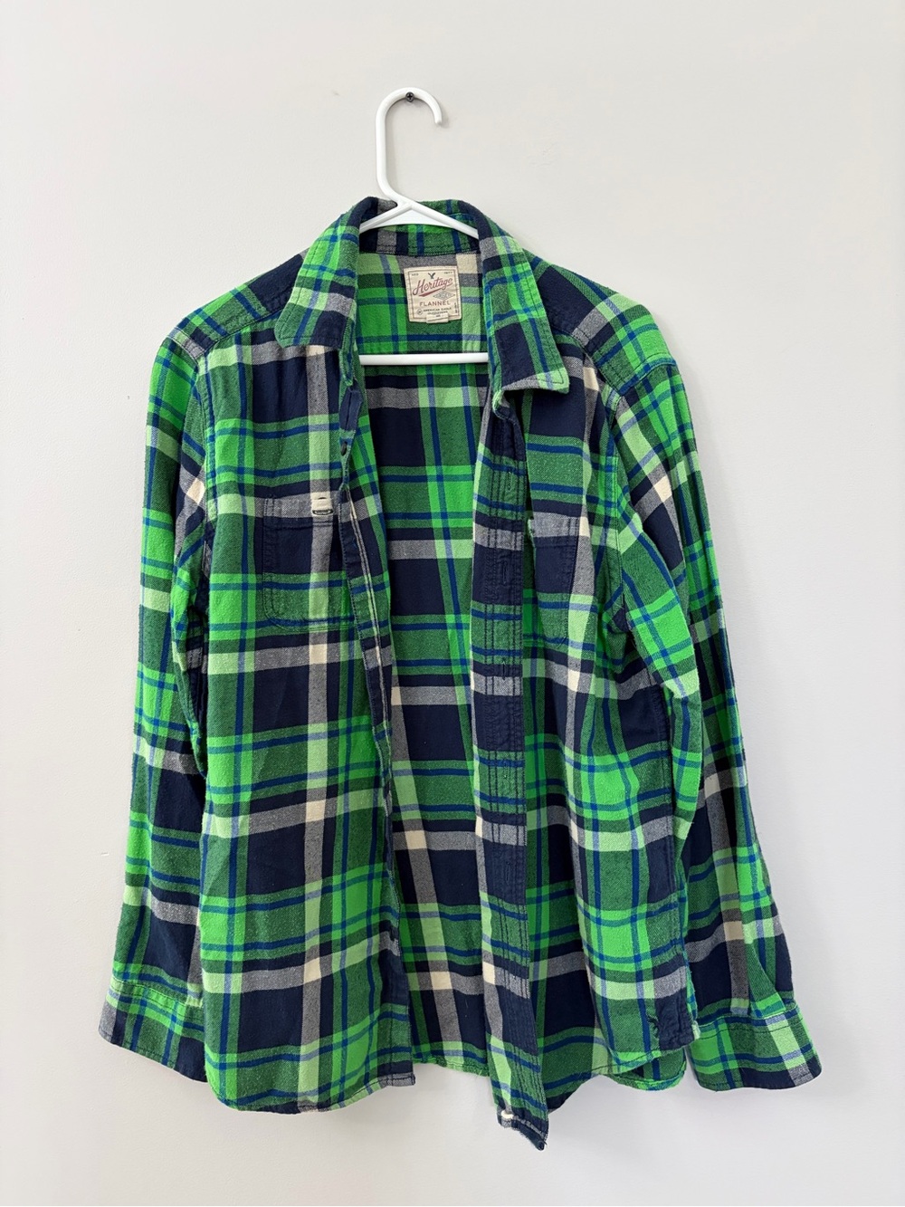 American Eagle Outfitters Green and Navy Plaid Button-Down Shirt